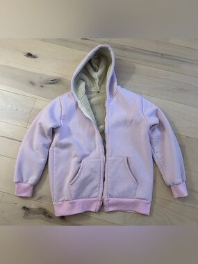 Light Pink Fleece Sherpa Lined Jacket Zip Up Hoodie Sweatshirt Girls XL Coat